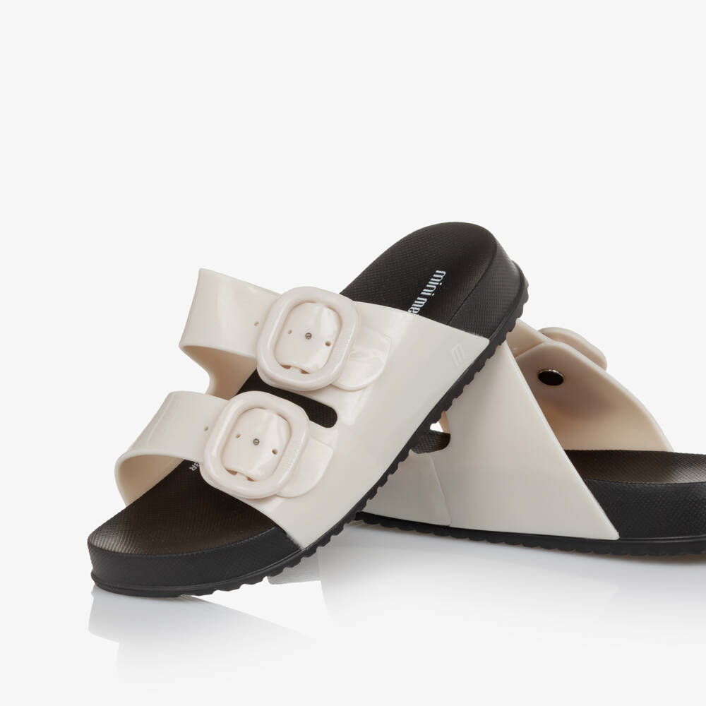 Mini Melissa-Girls Pale Beige & Black Jelly Sliders | Childrensalon