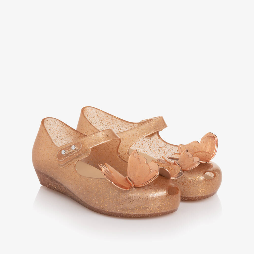 Mini Melissa-Girls Peach Orange Butterfly Jelly Shoes | Childrensalon