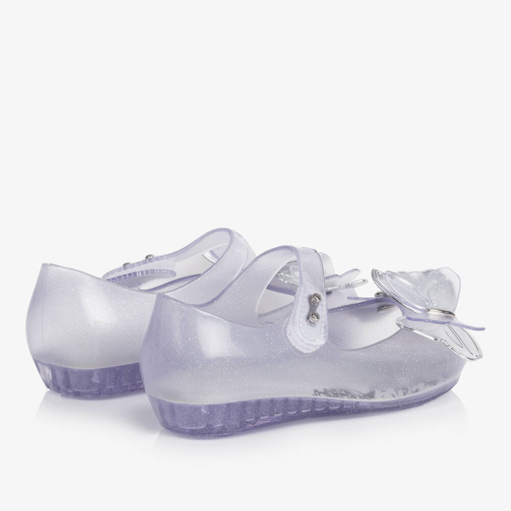 Mini Melissa-Girls Silver Glitter Butterfly Jelly Shoes | Childrensalon