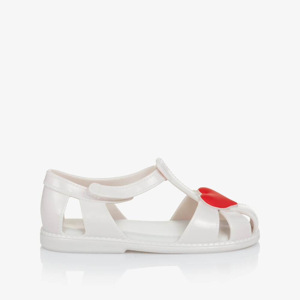 Mini Melissa-حذاء جيلي مزين بقلوب لون أبيض وأحمر للبنات | Childrensalon