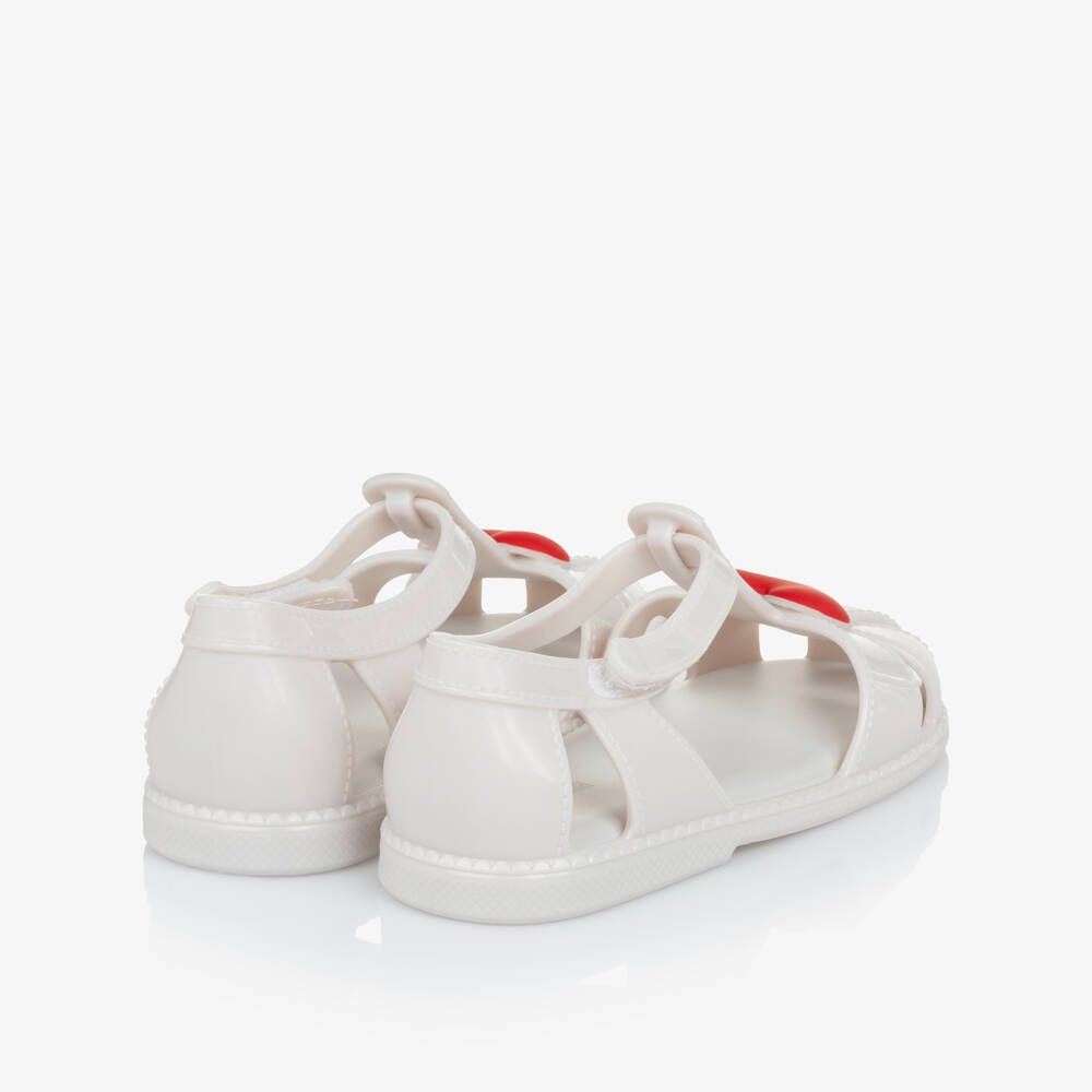 Mini Melissa-حذاء جيلي مزين بقلوب لون أبيض وأحمر للبنات | Childrensalon