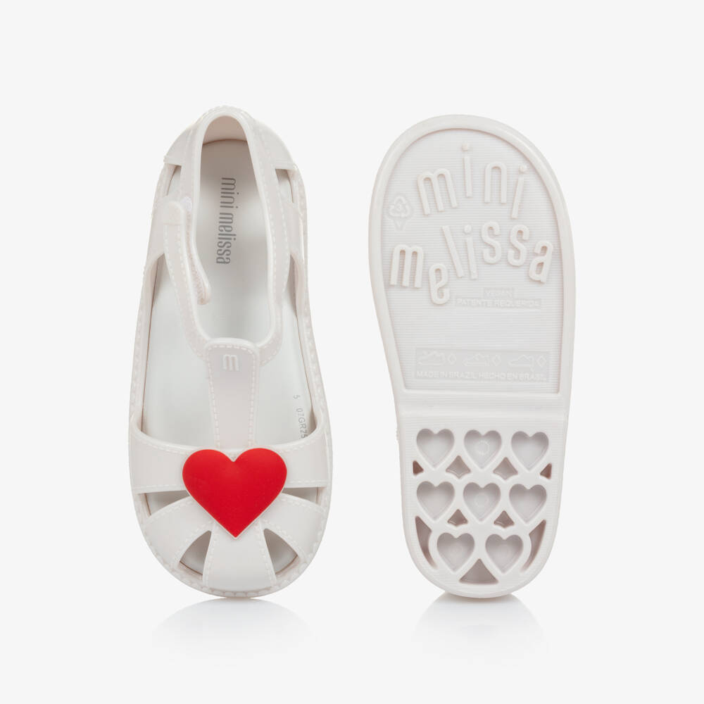 Mini Melissa-حذاء جيلي مزين بقلوب لون أبيض وأحمر للبنات | Childrensalon