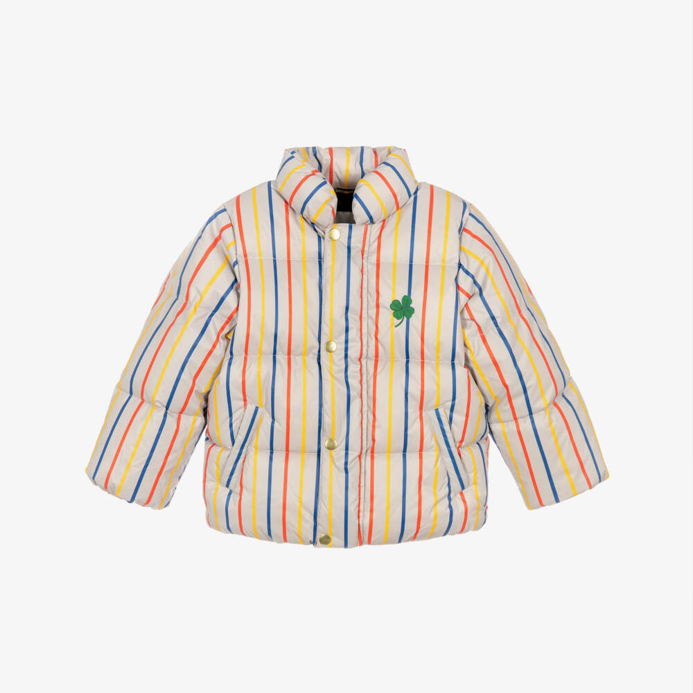 Mini Rodini-Куртка-пуховик бежевая разноцветная в полоску | Childrensalon