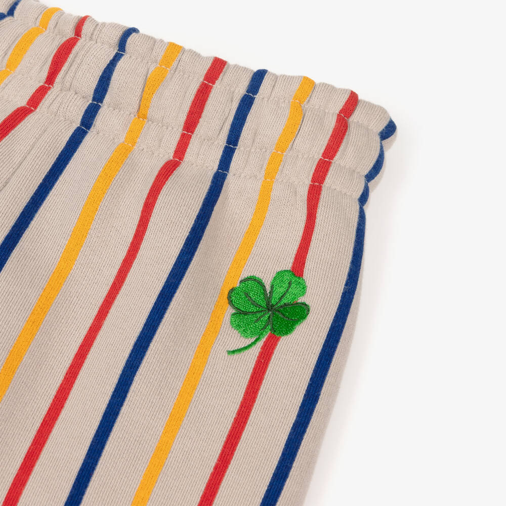 Mini Rodini-Beige Striped Cotton Jersey Clover Joggers  | Childrensalon