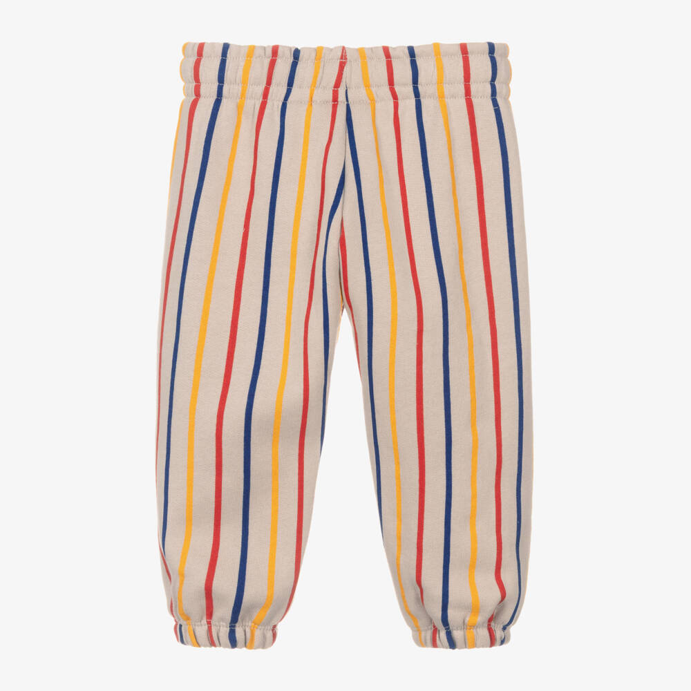 Mini Rodini-Beige Striped Cotton Jersey Clover Joggers  | Childrensalon