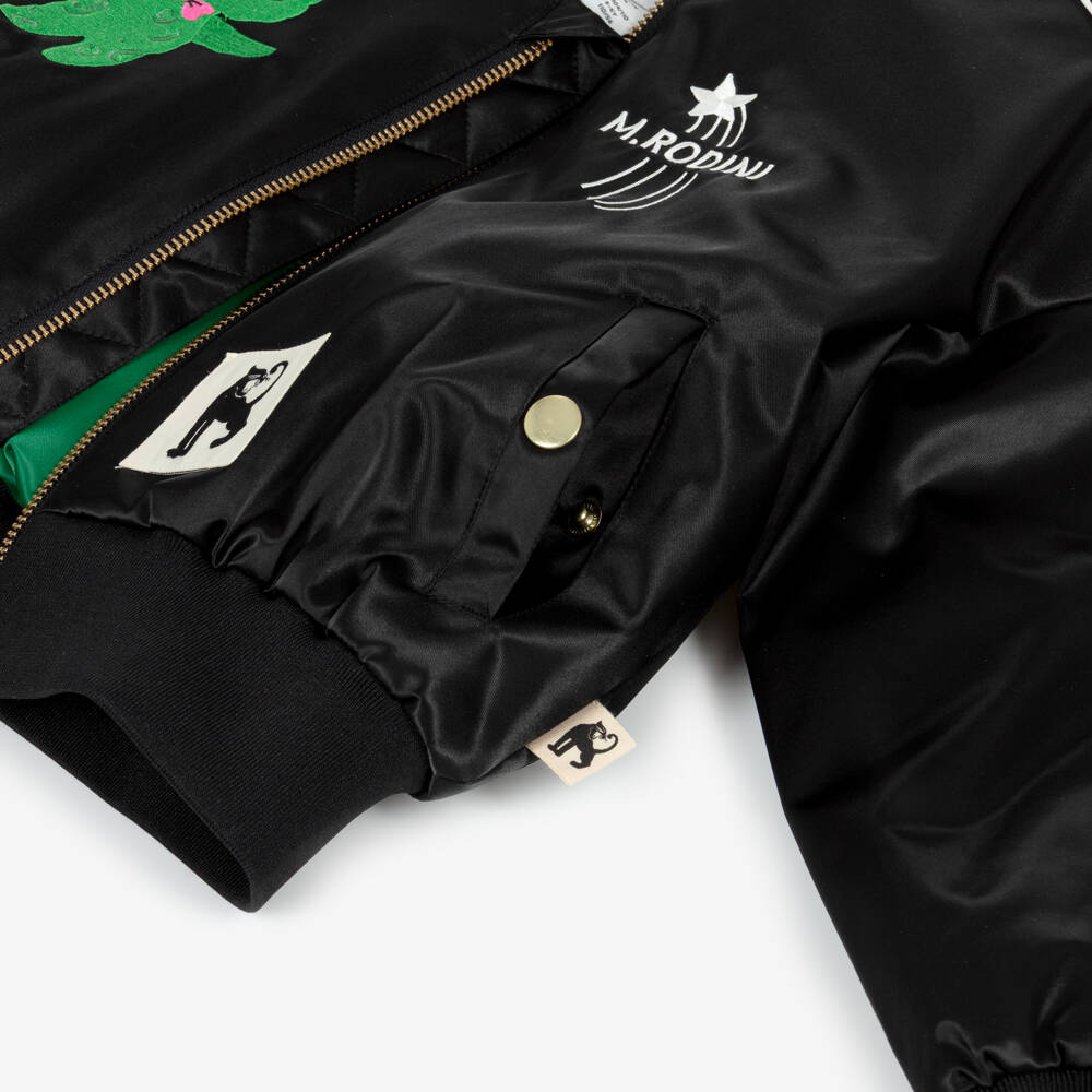 Mini Rodini-Black Bomber Jacket with Space Themed Motifs | Childrensalon