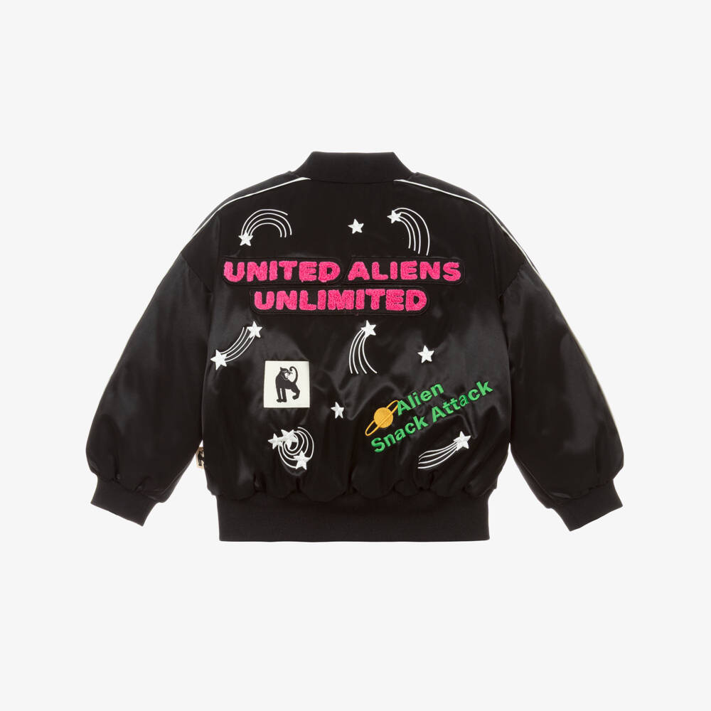 Mini Rodini-Black Bomber Jacket with Space Themed Motifs | Childrensalon