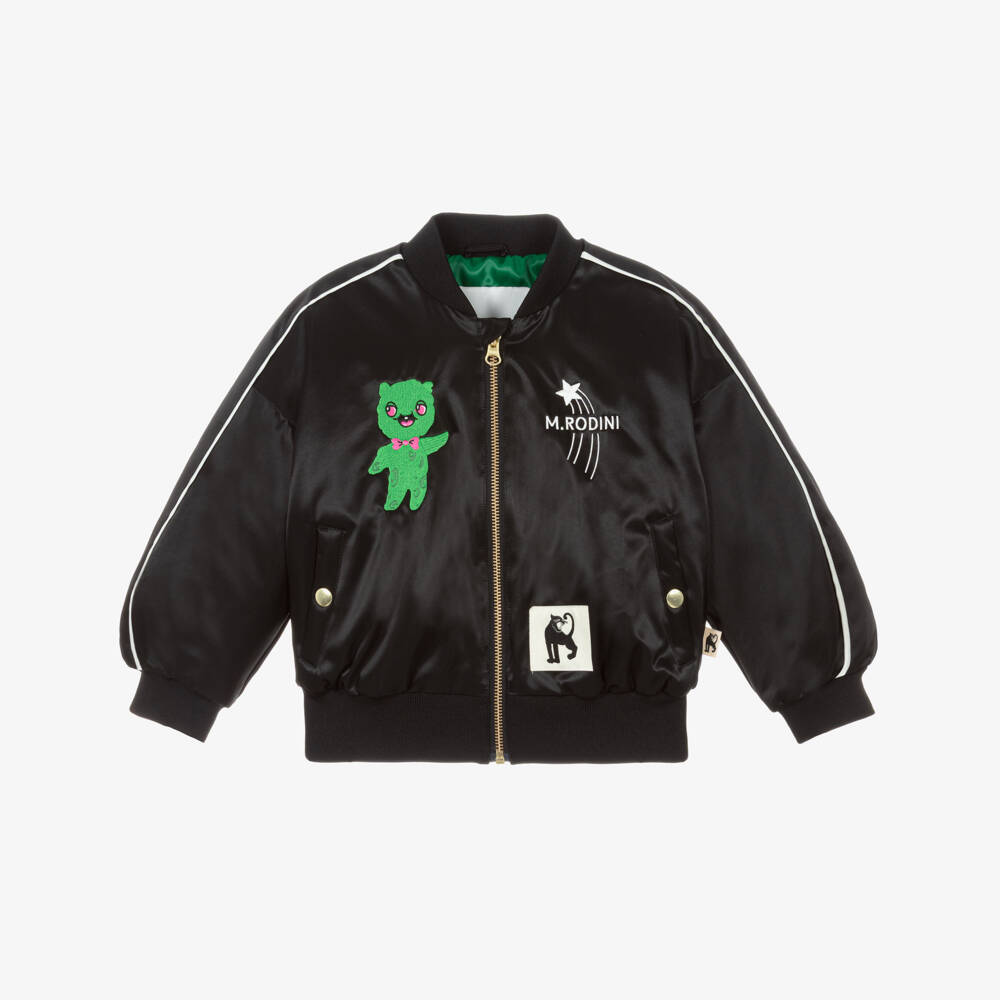 Mini Rodini-Black Bomber Jacket with Space Themed Motifs | Childrensalon