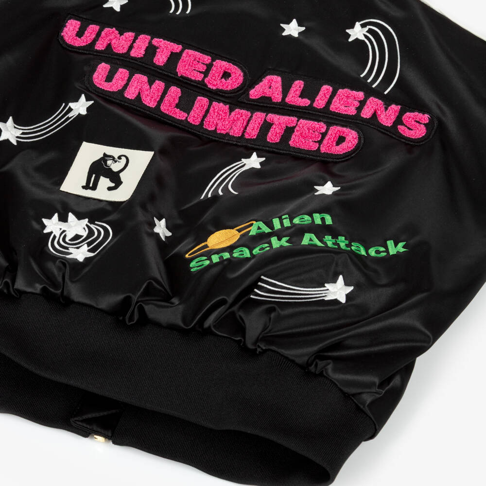Mini Rodini-Black Bomber Jacket with Space Themed Motifs | Childrensalon