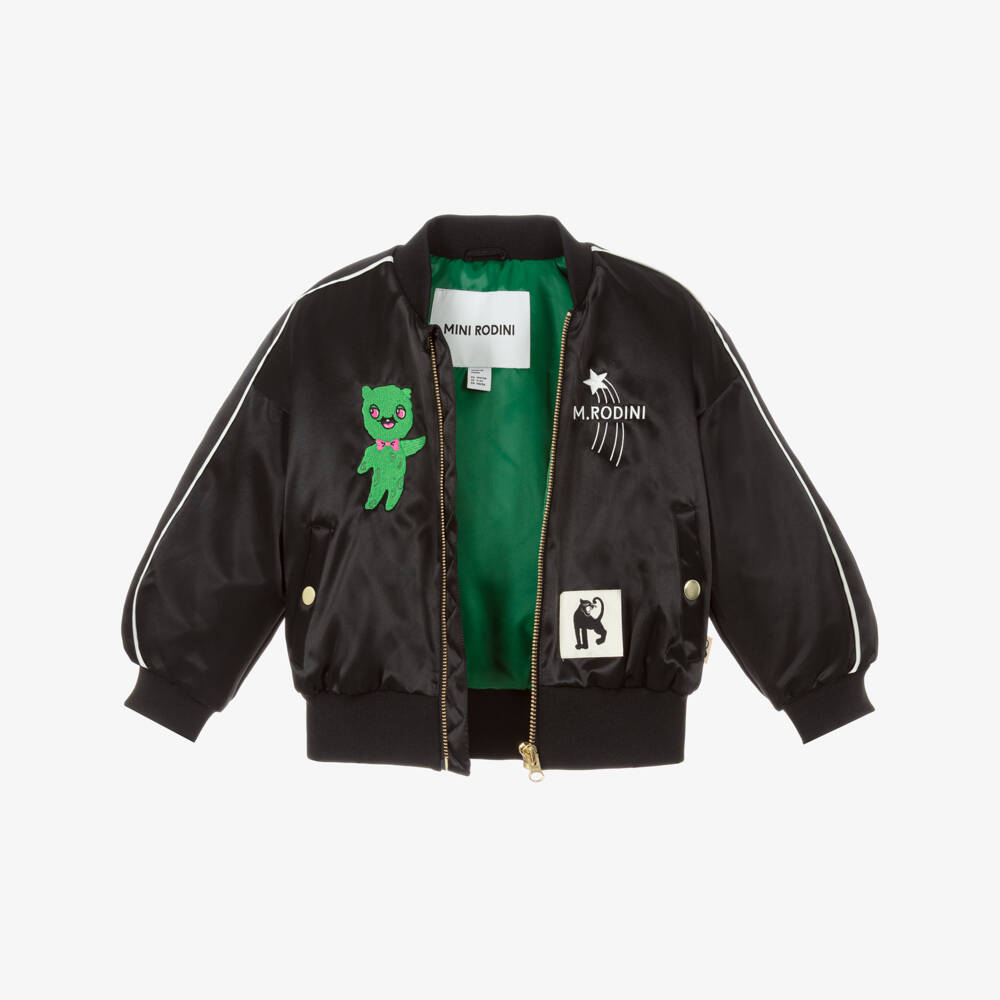 Mini Rodini-Black Bomber Jacket with Space Themed Motifs | Childrensalon