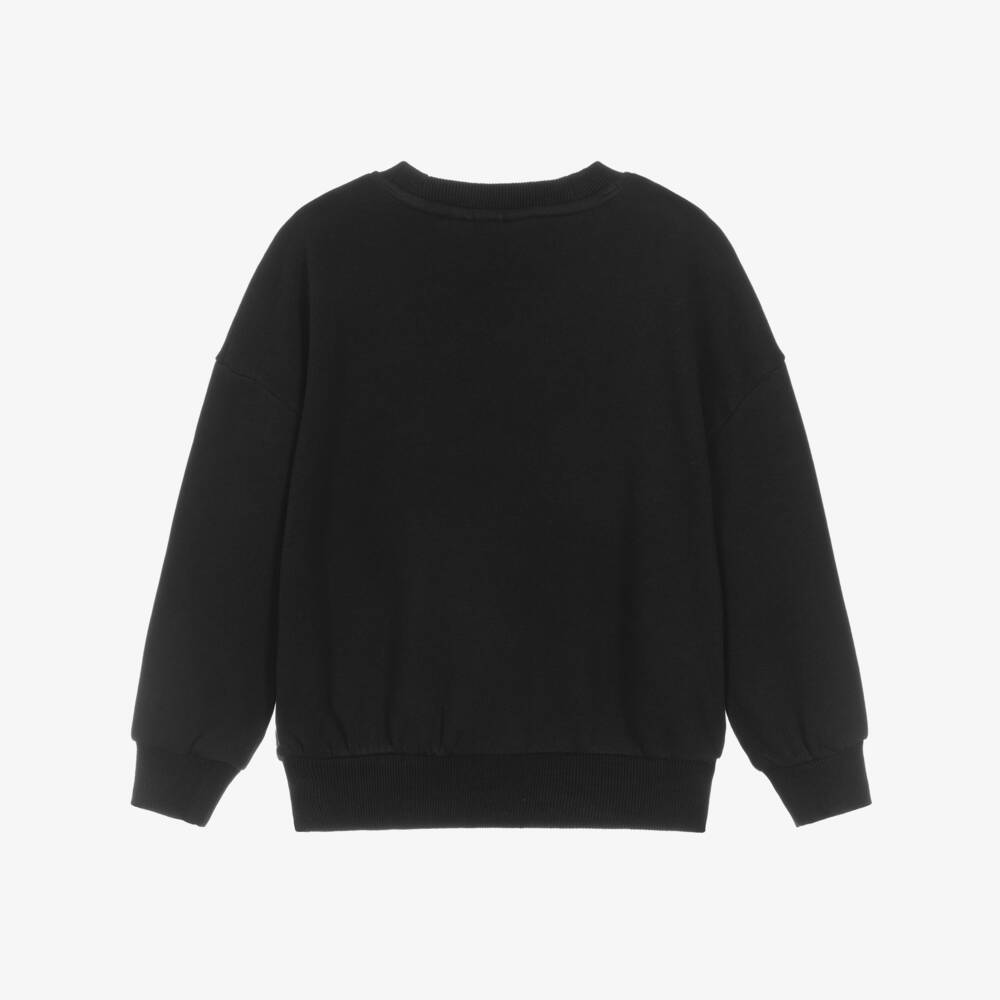 Mini Rodini-Black Cotton Sweatshirt with Brown Satin E.T. Appliqué | Childrensalon