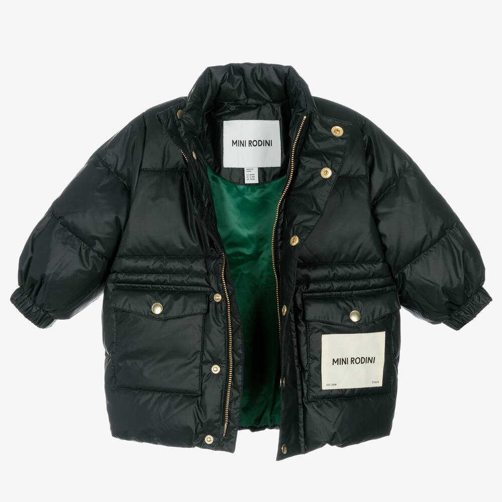 Mini Rodini-معطف بافر هودي لون أسود | Childrensalon