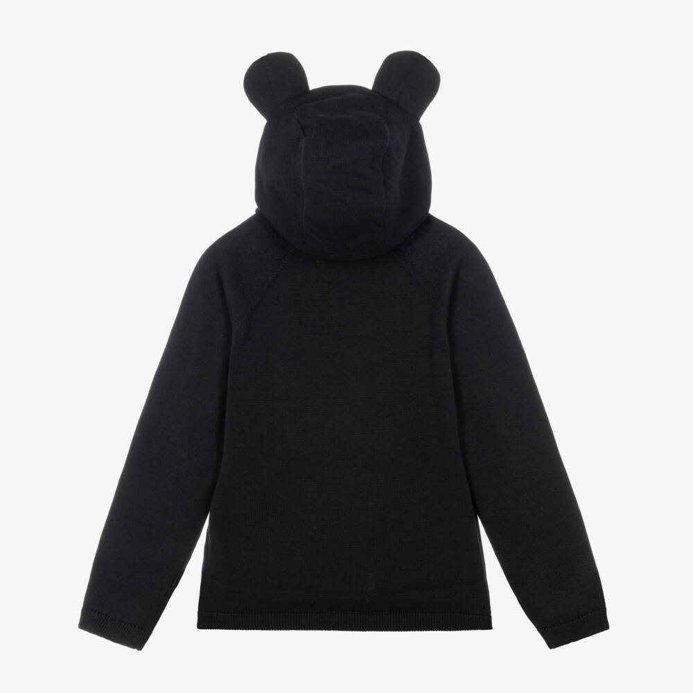 Mini Rodini-Black Knitted Hoodie with Panda Ears | Childrensalon
