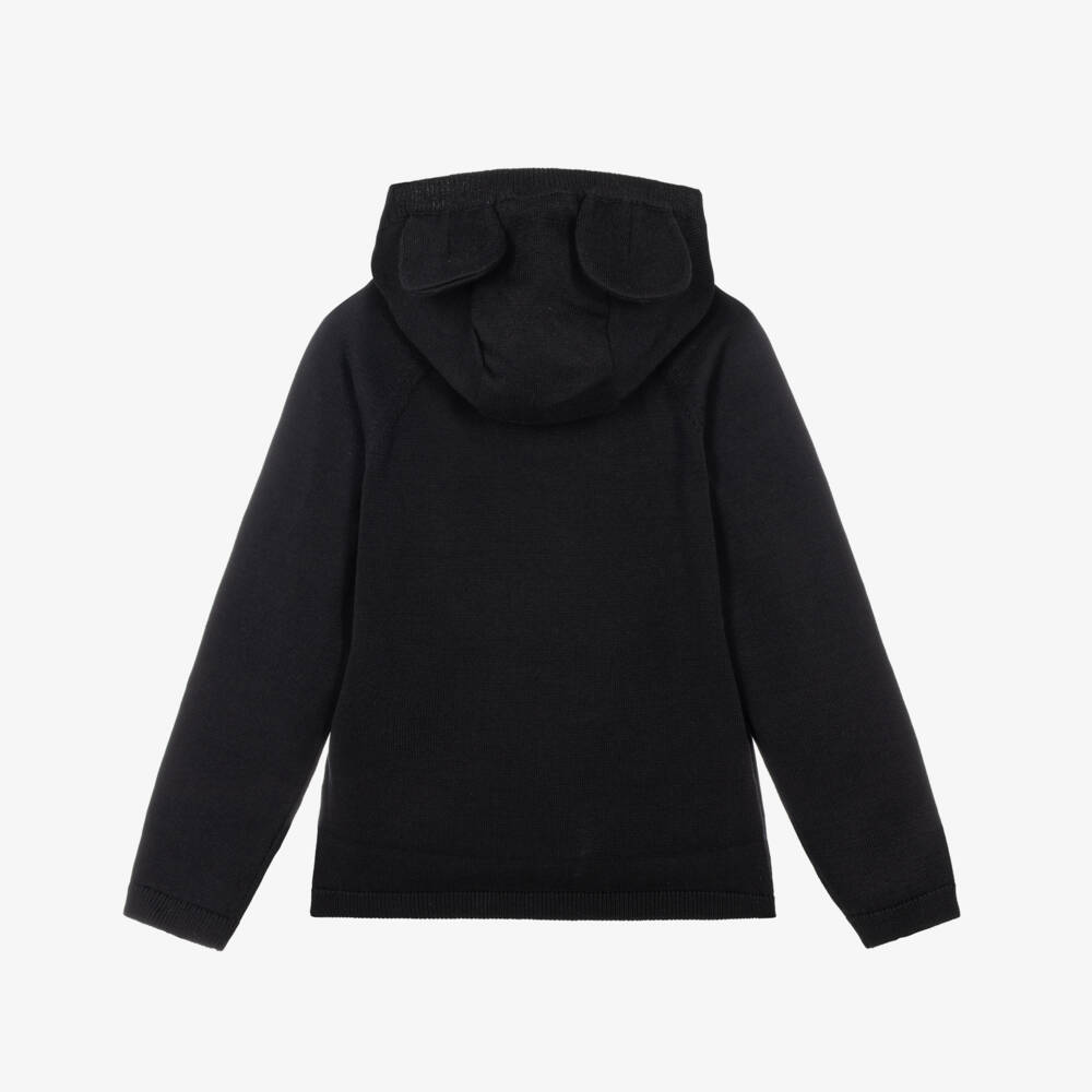 Mini Rodini-Black Knitted Hoodie with Panda Ears | Childrensalon