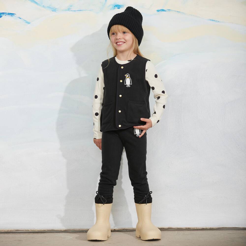 Mini Rodini-Black Microfleece Joggers with Penguin Patch | Childrensalon