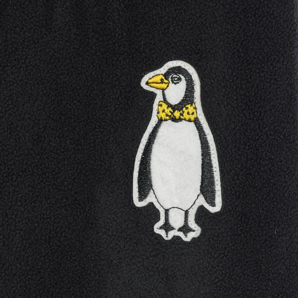 Mini Rodini-Black Microfleece Joggers with Penguin Patch | Childrensalon