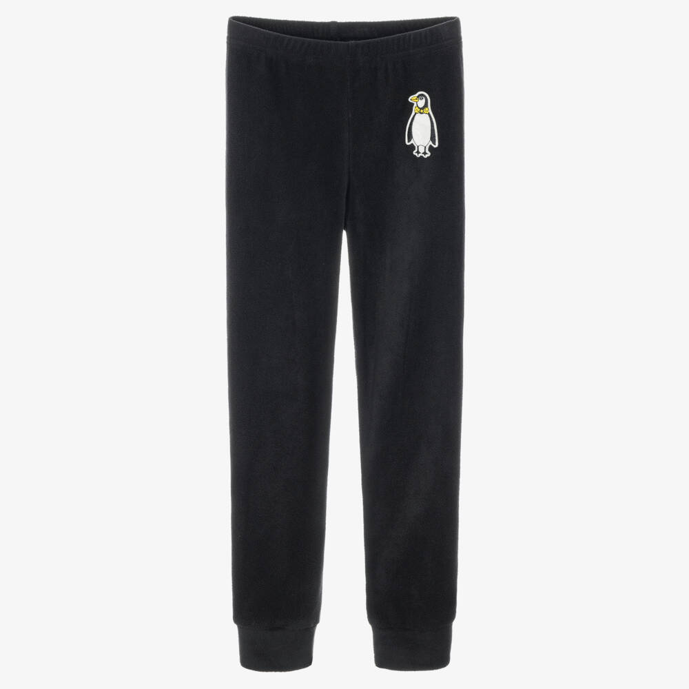 Mini Rodini-Black Microfleece Joggers with Penguin Patch | Childrensalon