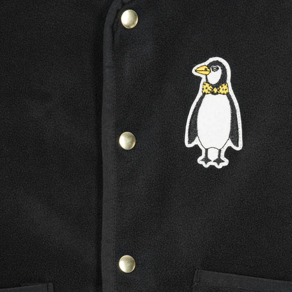 Mini Rodini-Black Microfleece Waistcoat with Penguin Patch | Childrensalon