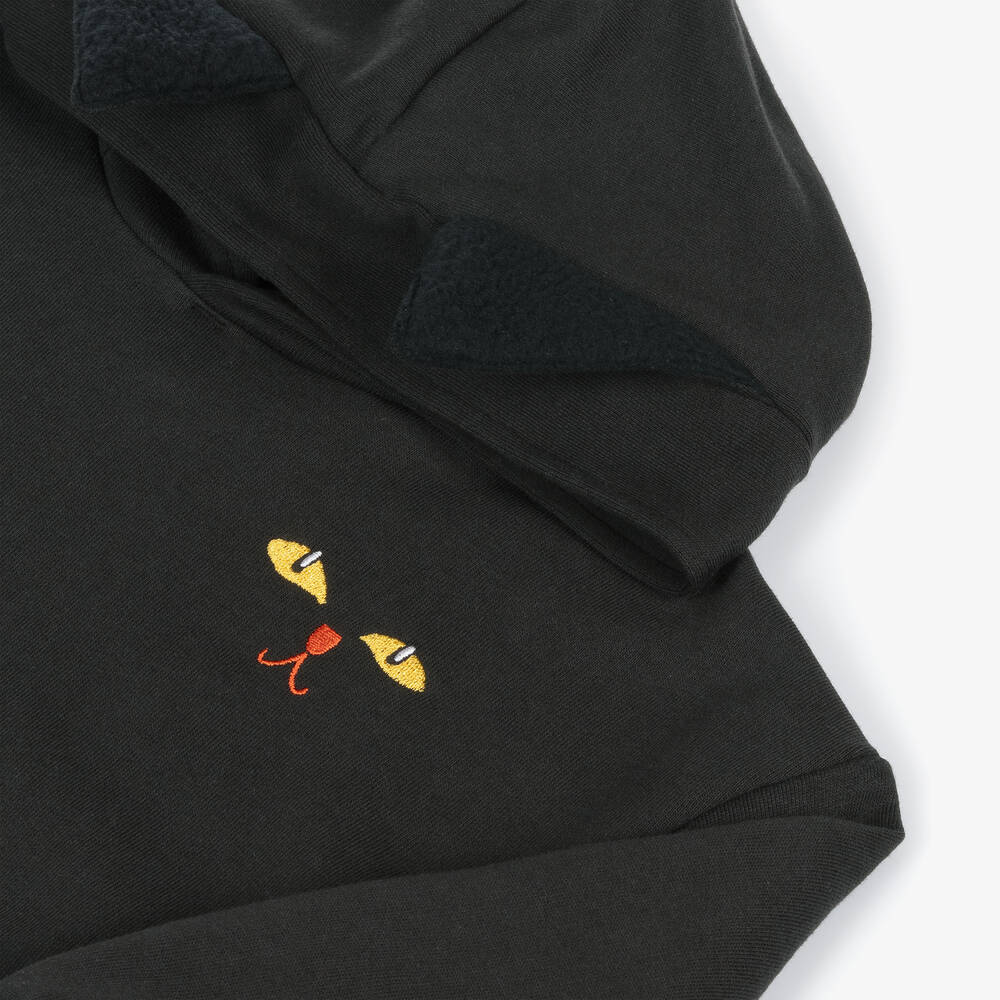 Mini Rodini-Black Organic Cotton Cat Hoodie | Childrensalon