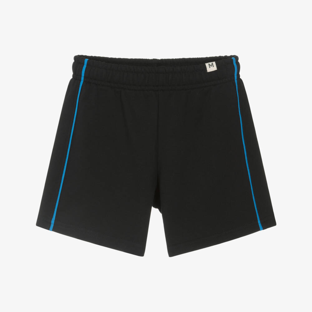Mini Rodini-Black Organic Cotton Jersey Shorts with Blue Trim | Childrensalon