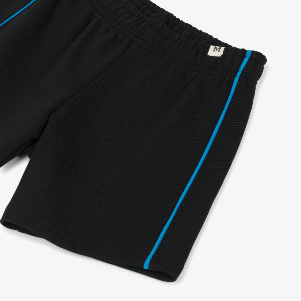 Mini Rodini-Black Organic Cotton Jersey Shorts with Blue Trim | Childrensalon