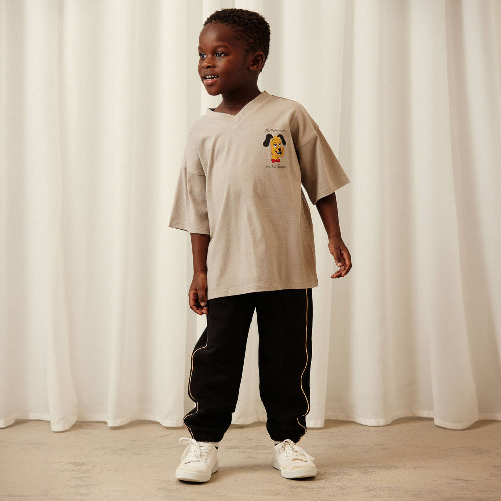 Mini Rodini-Black Organic Cotton Joggers with Brown Trim | Childrensalon