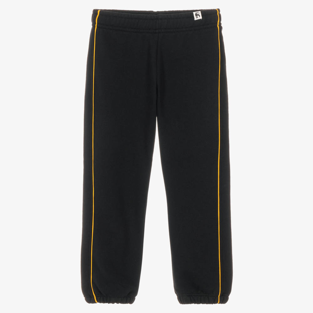 Mini Rodini-Black Organic Cotton Joggers with Brown Trim | Childrensalon