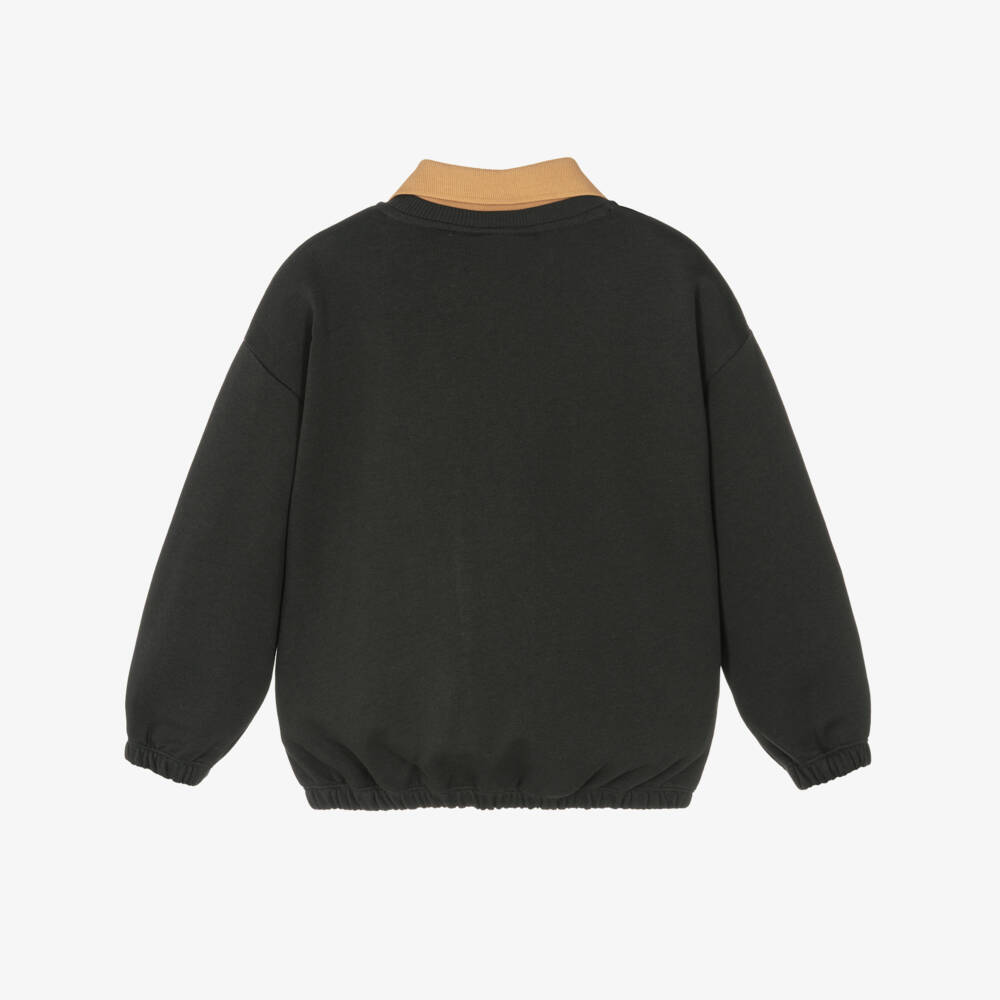 Mini Rodini-Свитшот черный из органического хлопка с воротником и нашивкой пантеры | Childrensalon