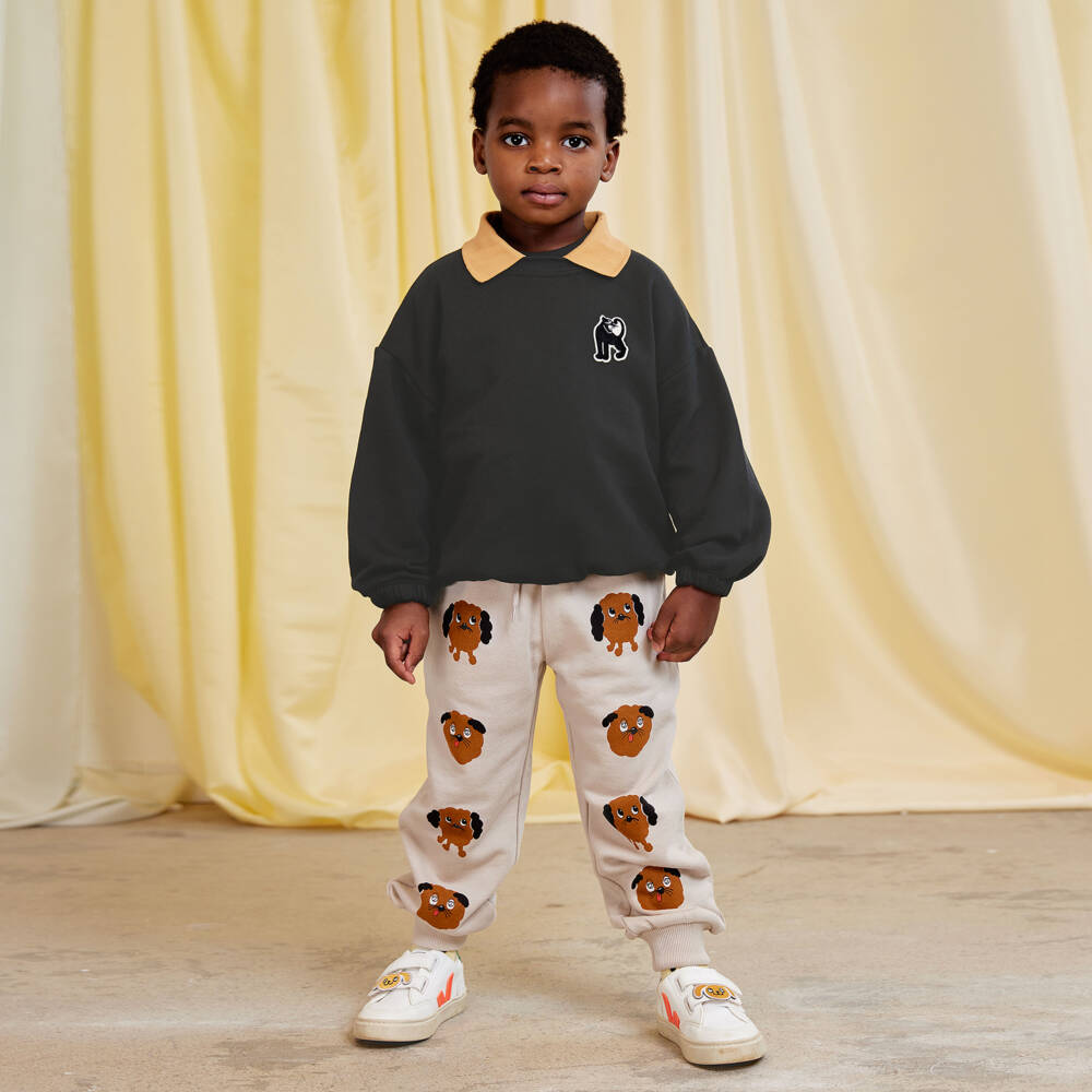 Mini Rodini-Свитшот черный из органического хлопка с воротником и нашивкой пантеры | Childrensalon