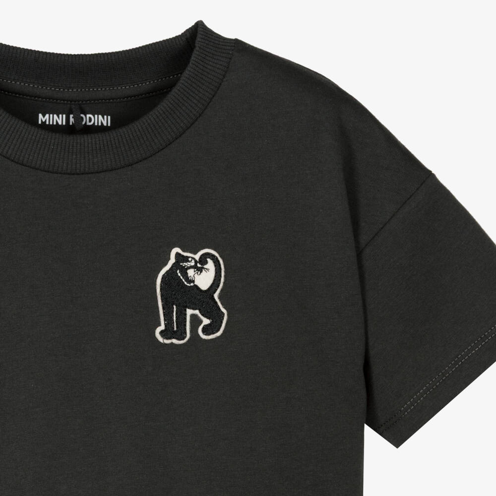 Mini Rodini-Футболка черная из органического хлопка с нашивкой пантеры | Childrensalon