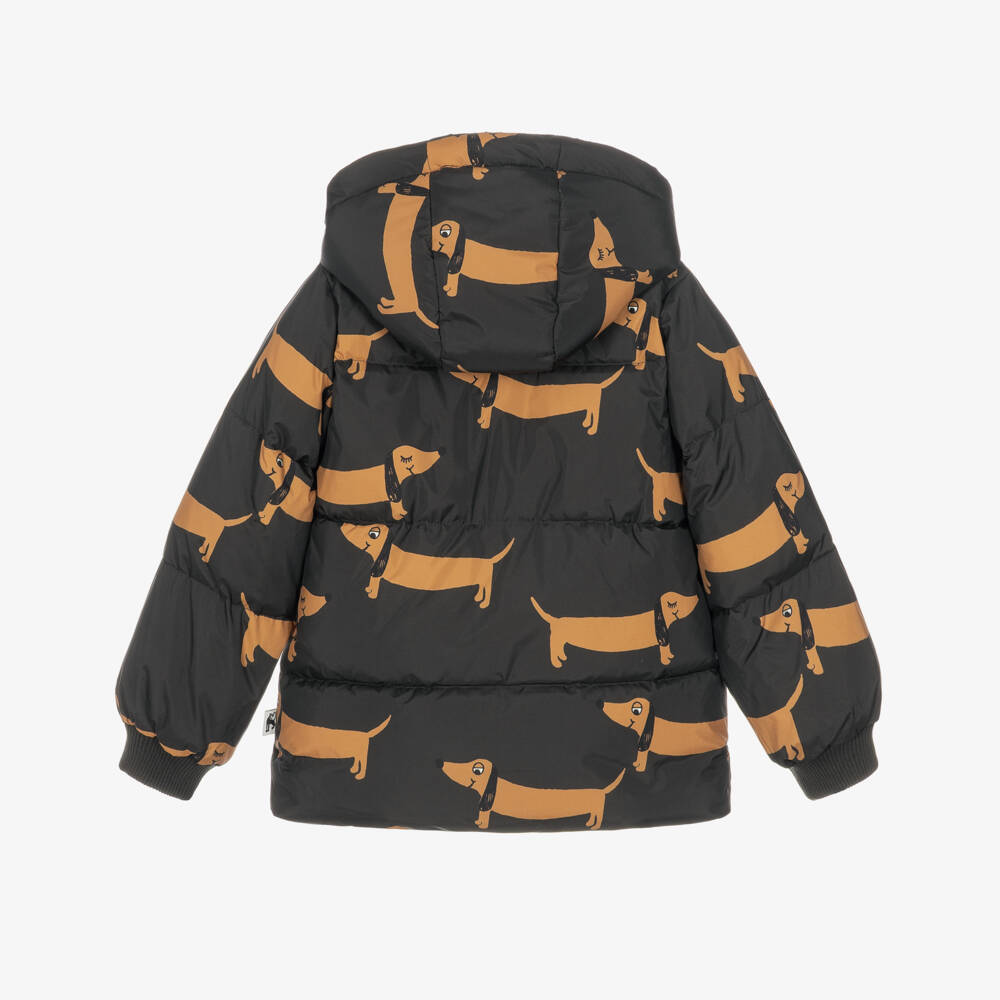 Mini Rodini-Black Waterproof Puffer Jacket with Dog Print | Childrensalon