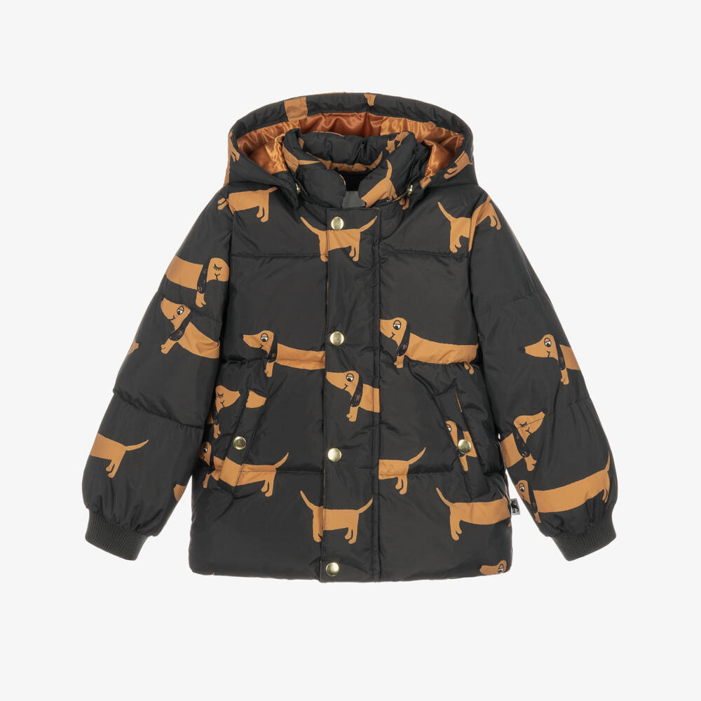 Mini Rodini-Black Waterproof Puffer Jacket with Dog Print  | Childrensalon