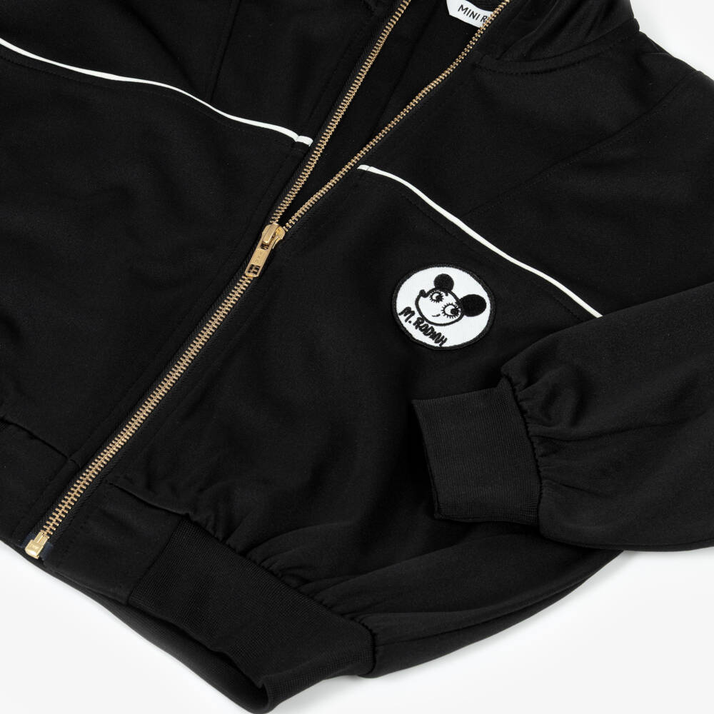 Mini Rodini-Black Zip-Up Top with RitzRatz Logo Patch | Childrensalon