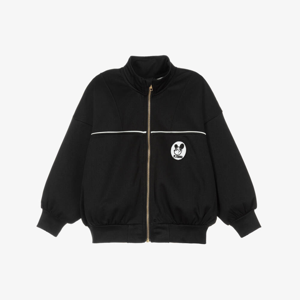 Mini Rodini-Black Zip-Up Top with RitzRatz Logo Patch | Childrensalon