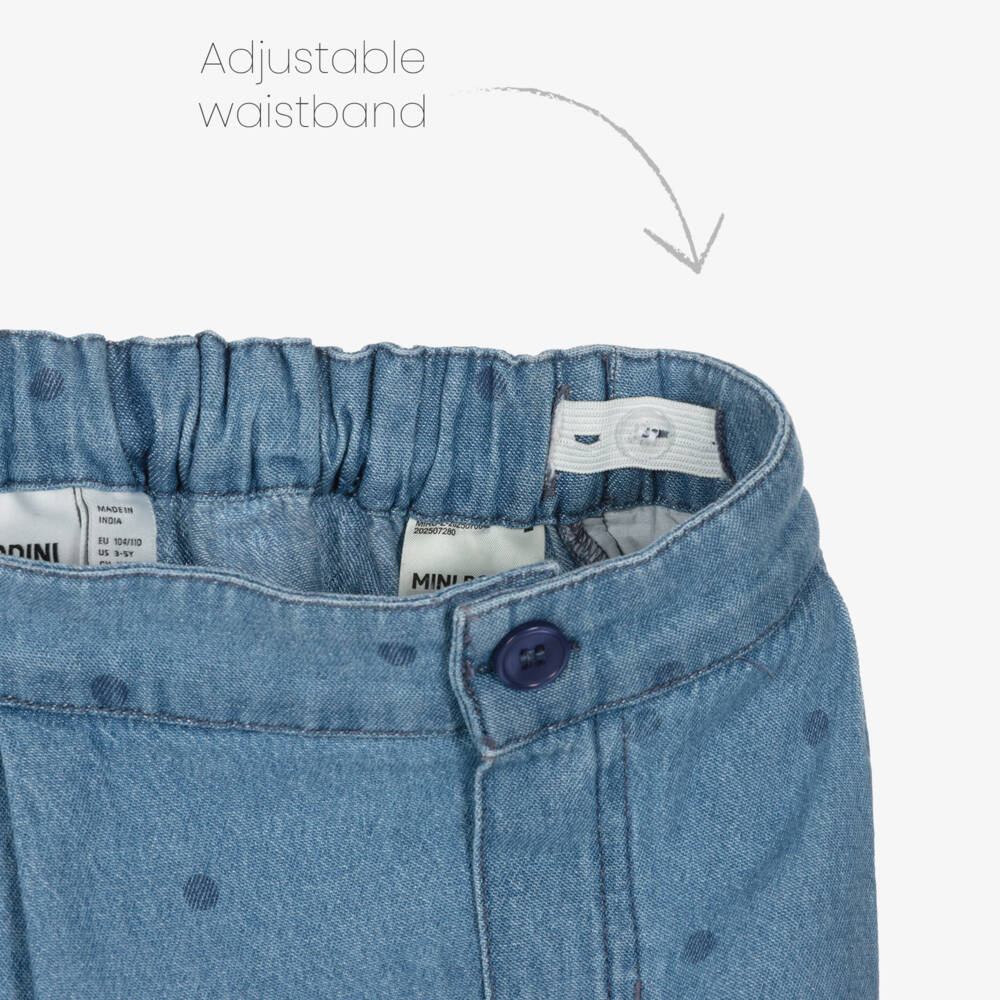 Mini Rodini-Blue Denim Polka Dot Shorts with Embroidered Dog Motif | Childrensalon