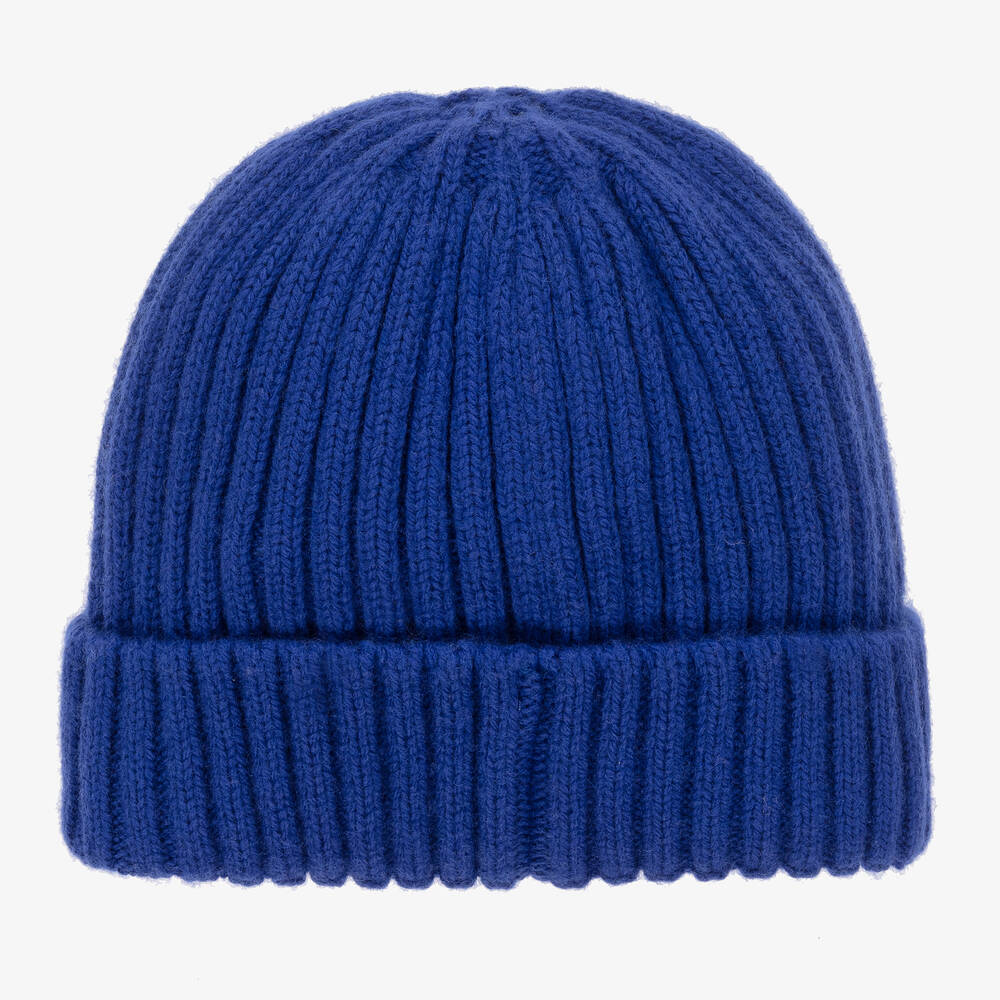 Mini Rodini-Blue Organic Cotton & Wool Knitted Beanie | Childrensalon
