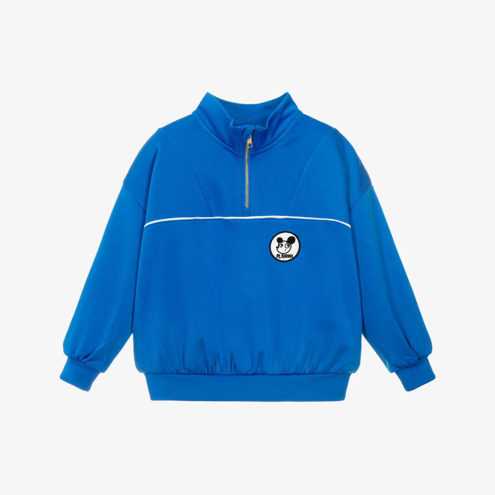 Mini Rodini-Blue Quarter-Zip Sweatshirt with Ritzratz Patch | Childrensalon