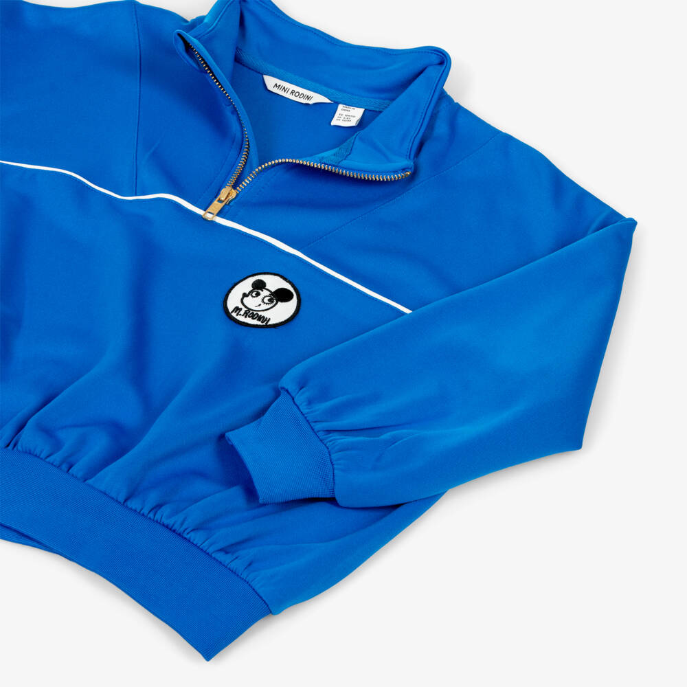 Mini Rodini-Blue Quarter-Zip Sweatshirt with Ritzratz Patch | Childrensalon