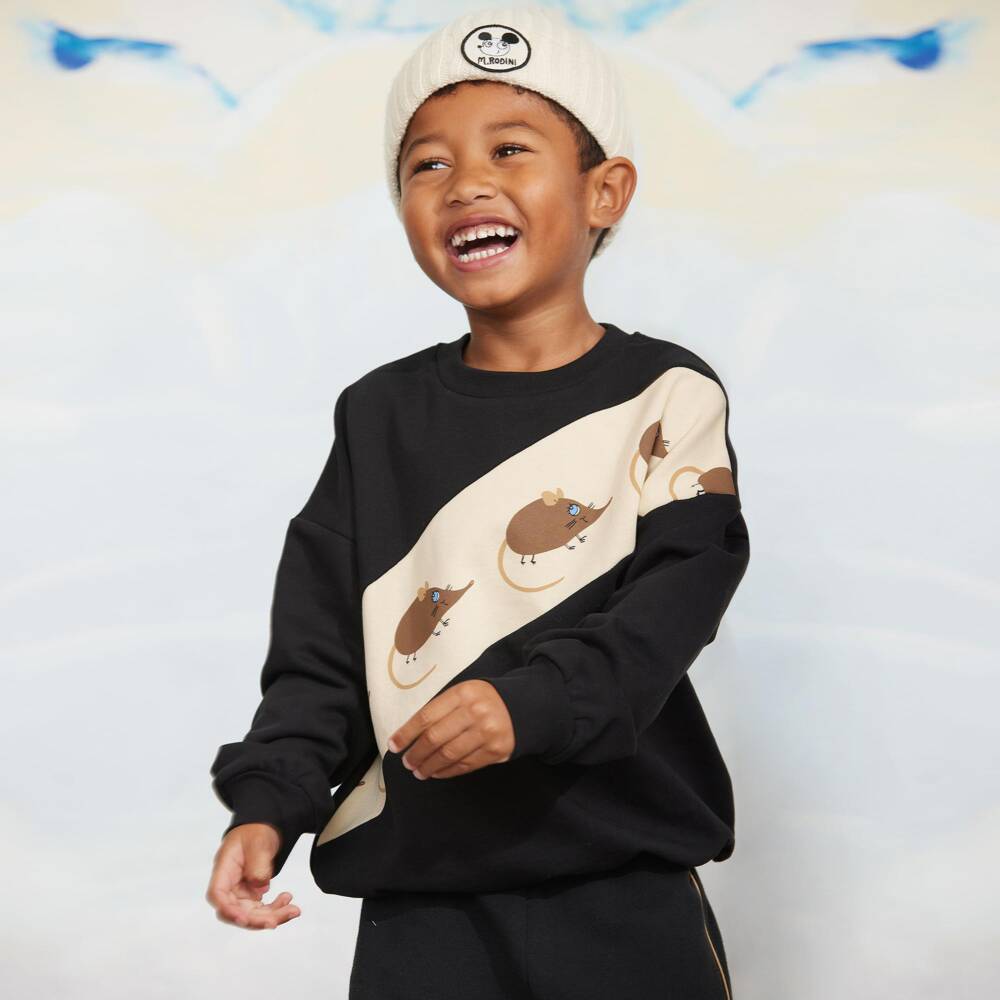 Mini Rodini-Boys Black Elephant Shrew Print Sweatshirt | Childrensalon