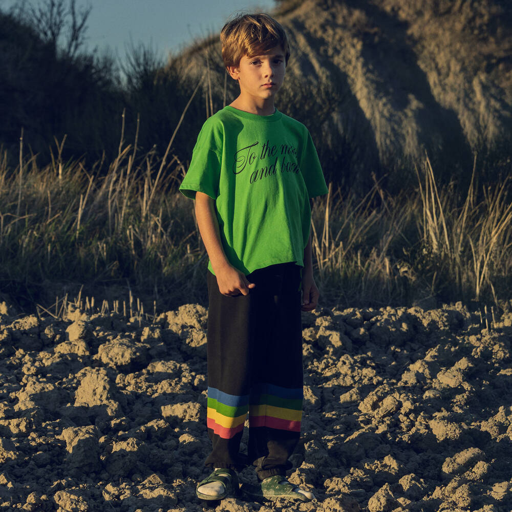 Mini Rodini-Boys Black Organic Cotton Alien & Rainbow Print Joggers | Childrensalon
