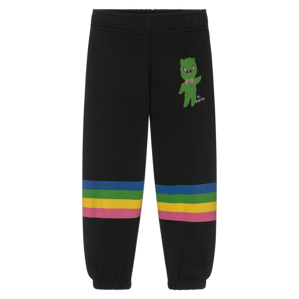 Mini Rodini-Boys Black Organic Cotton Alien & Rainbow Print Joggers | Childrensalon