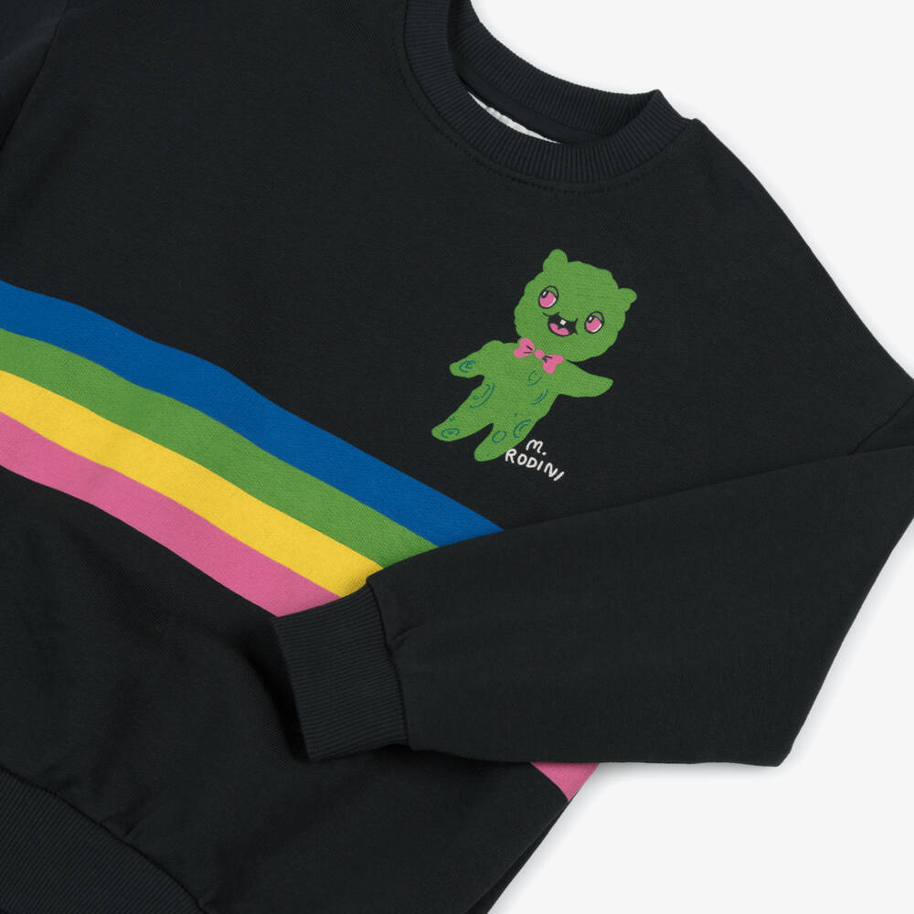 Mini Rodini-Boys Black Organic Cotton Alien & Rainbow Print Sweatshirt | Childrensalon