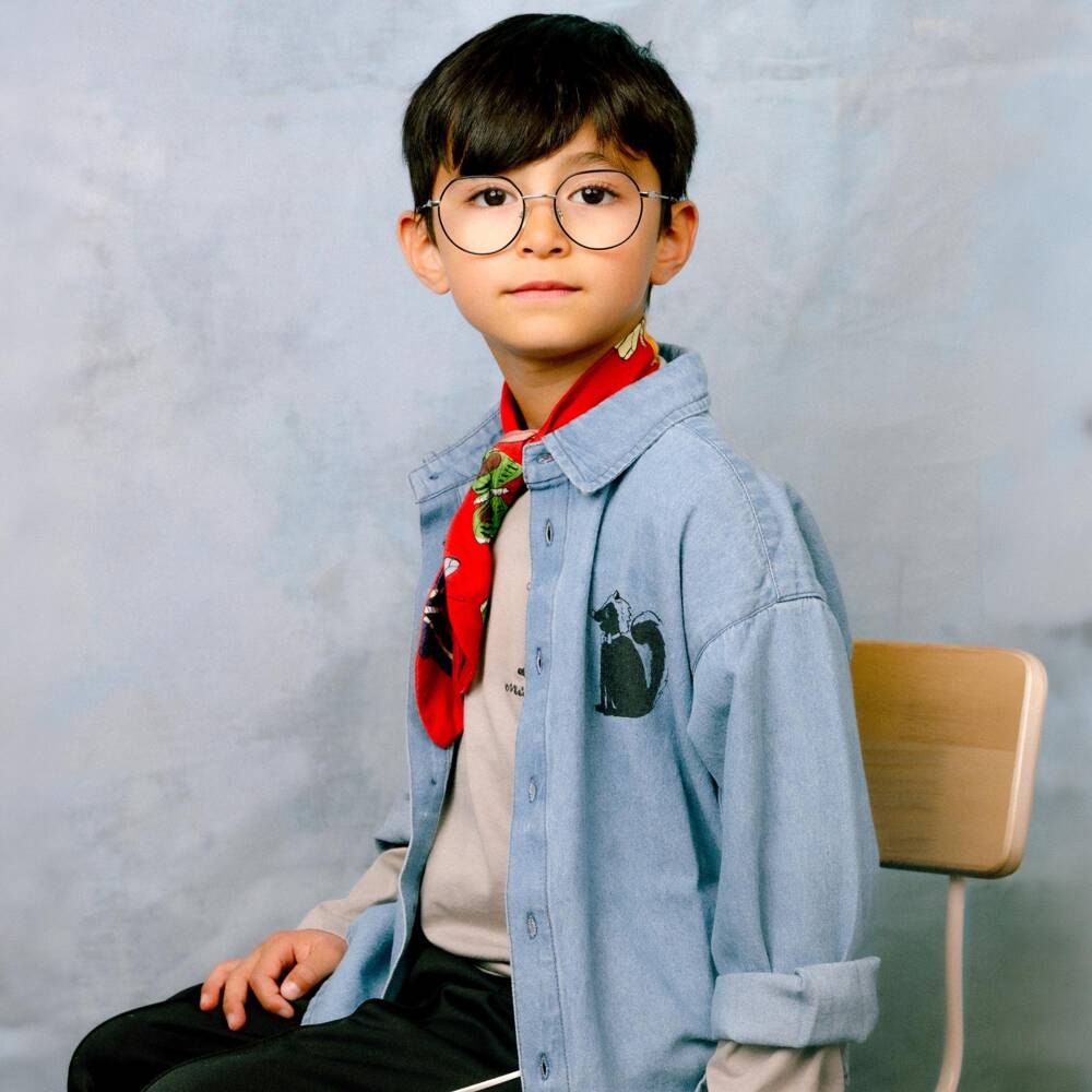 Mini Rodini-Boys Blue Denim Shirt with Skunk Motif | Childrensalon