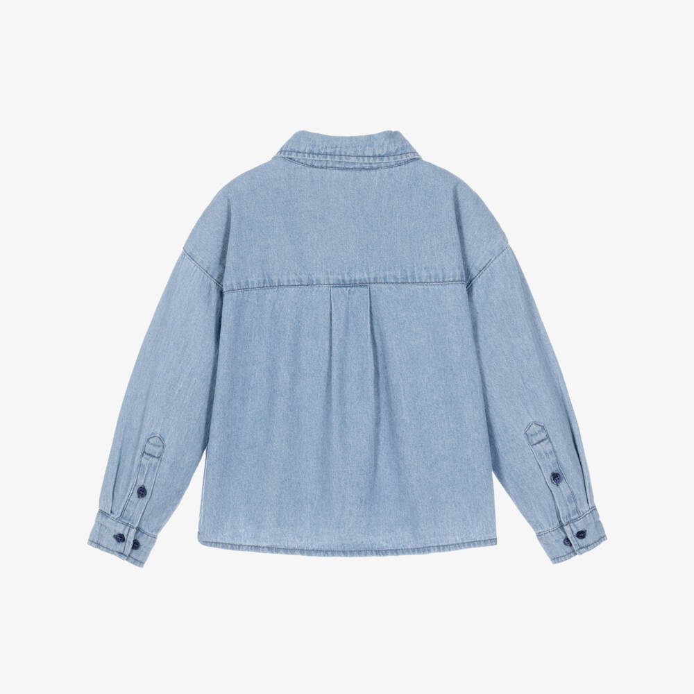 Mini Rodini-Boys Blue Denim Shirt with Skunk Motif | Childrensalon