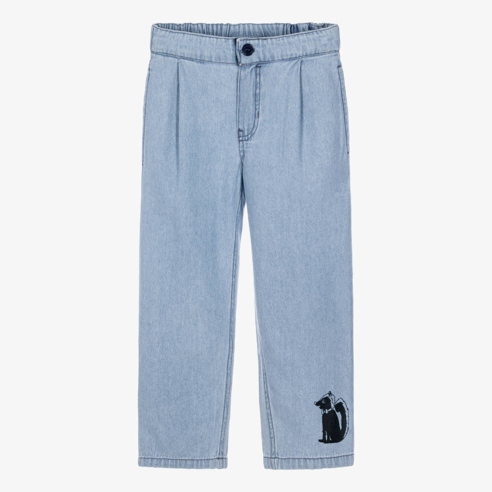 Mini Rodini-Boys Blue Denim Trousers with Skunk Motif | Childrensalon