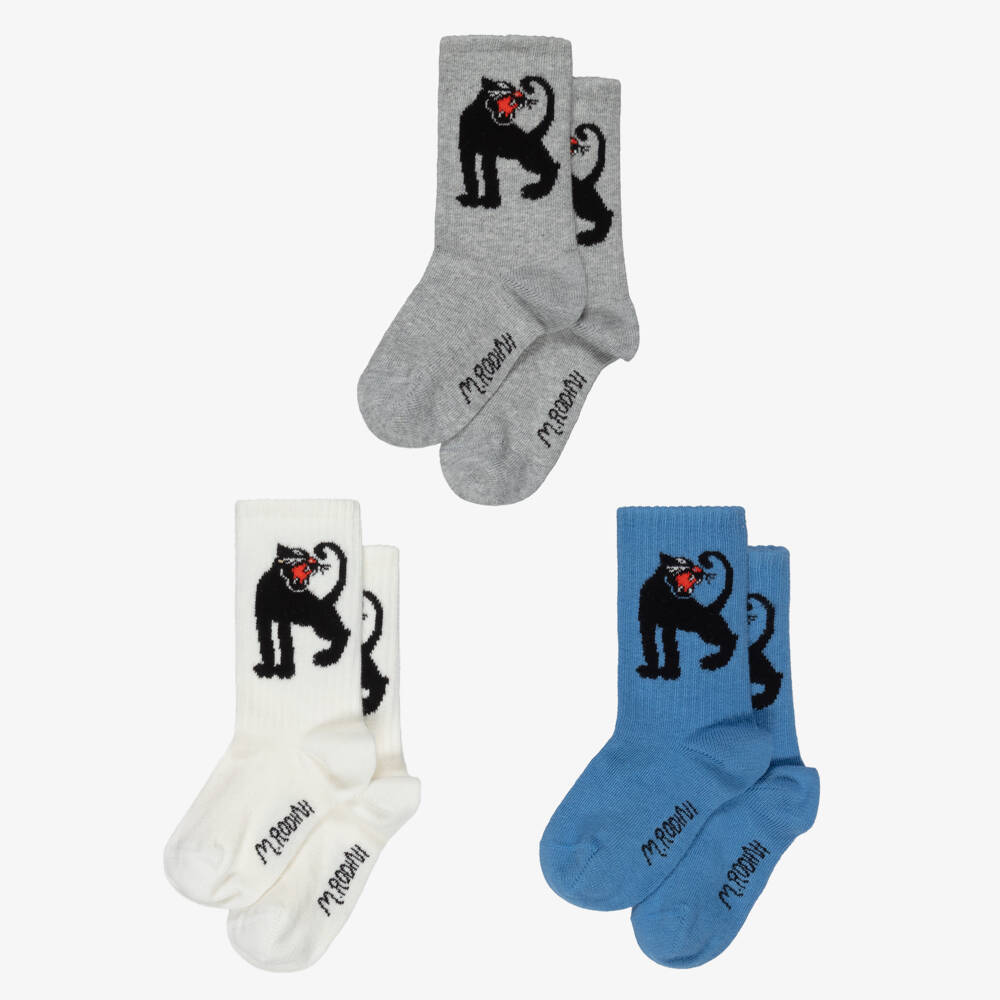 Mini Rodini-Boys Blue & Grey Panther Socks (3 Pack) | Childrensalon