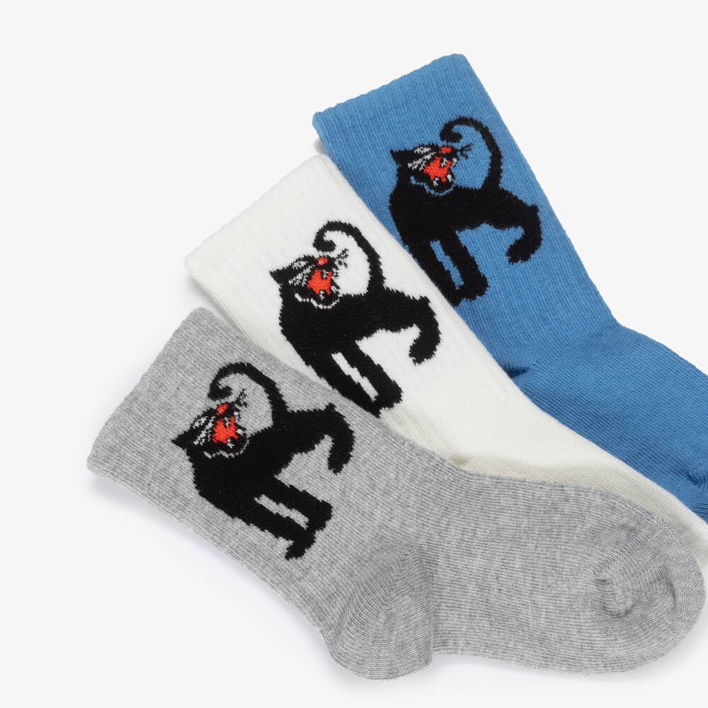 Mini Rodini-Boys Blue & Grey Panther Socks (3 Pack) | Childrensalon