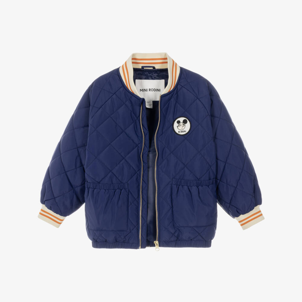 Mini Rodini-Boys Blue Quilted Puffer Jacket with Ritzratz Patch | Childrensalon