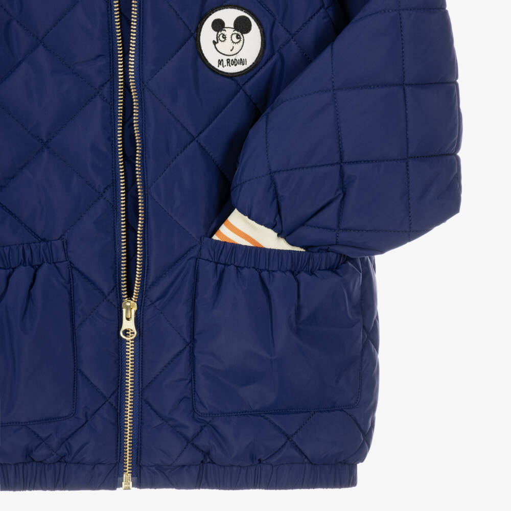 Mini Rodini-Boys Blue Quilted Puffer Jacket with Ritzratz Patch | Childrensalon