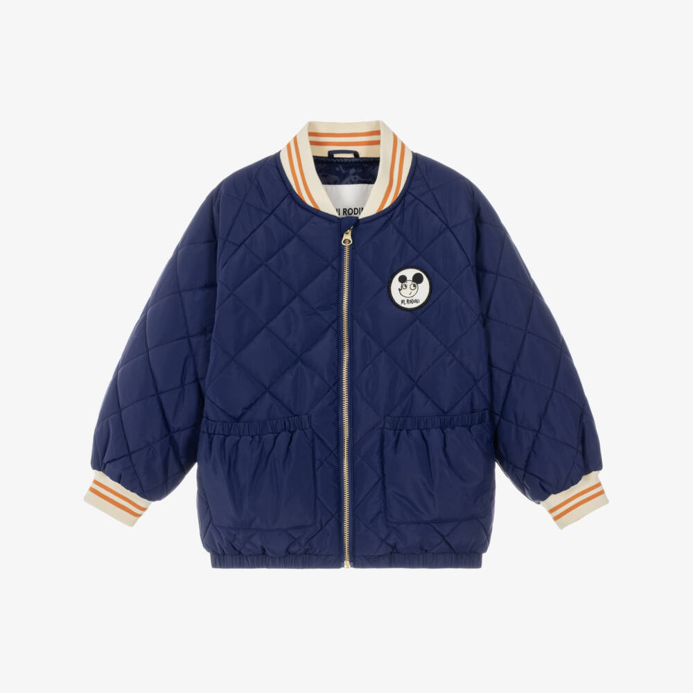 Mini Rodini-Boys Blue Quilted Puffer Jacket with Ritzratz Patch | Childrensalon